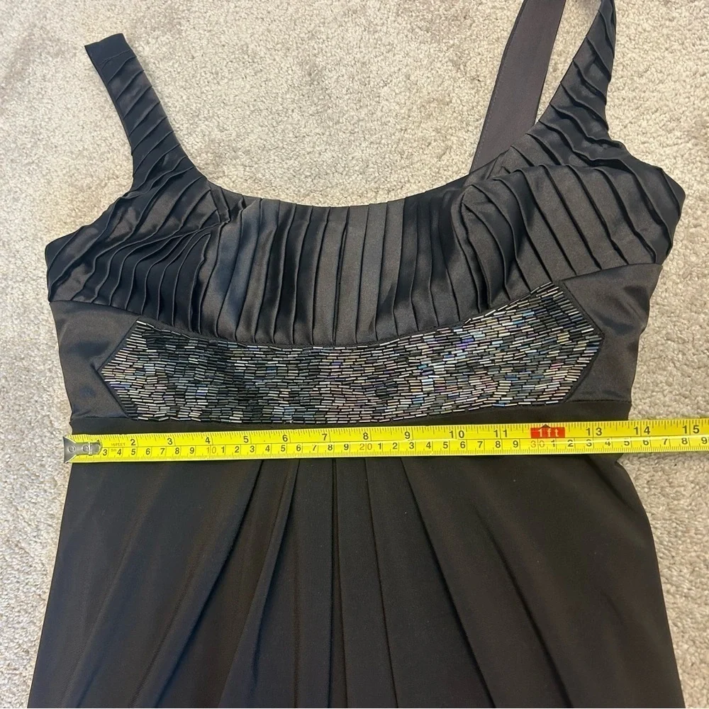 Joseph Ribkoff dark chocolate brown pleated ruched beaded sleeveless midi dress - Picture 13 of 15